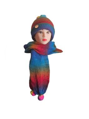 Hand Crafted Scarf Beanie 2pc Set Rainbow Crochet Winter Hat